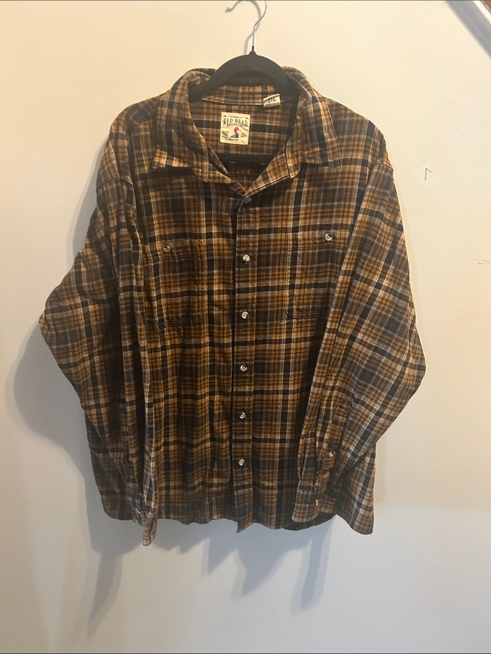 RedHead Brown and Black Plaid Casual Button-Down Shirt